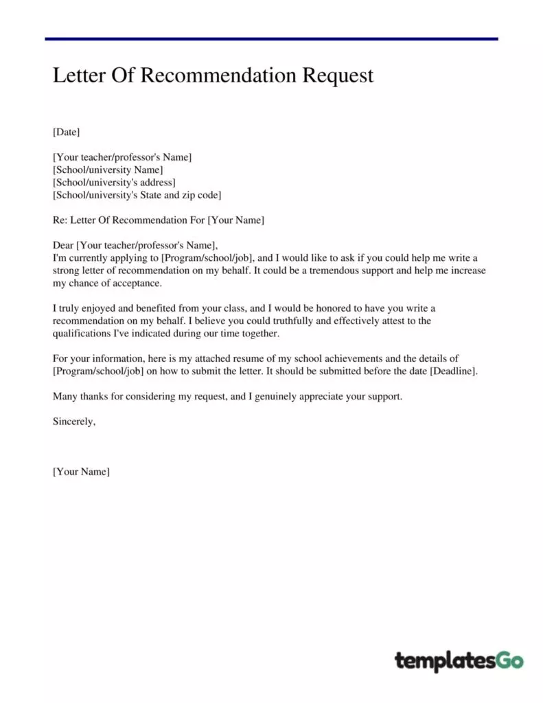 an example request for letter of recommendation from professor