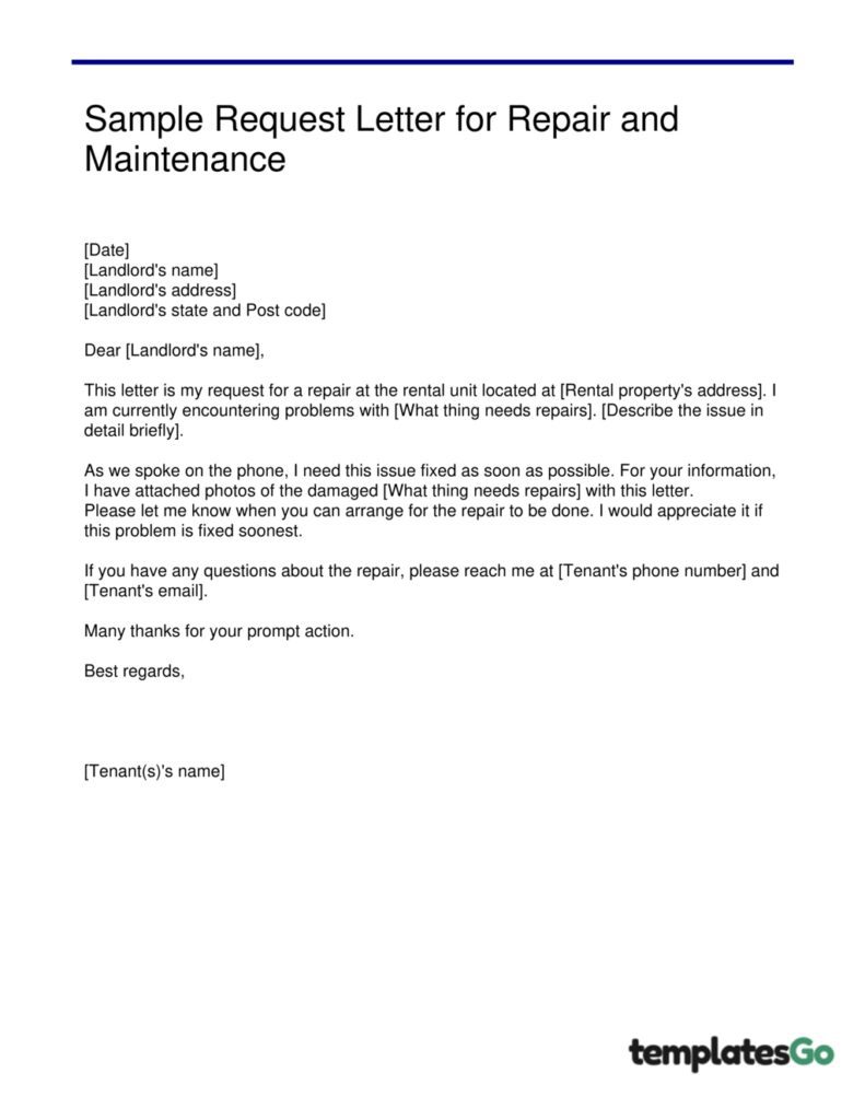 Free Letter To Landlord For Repairs Samples Templates