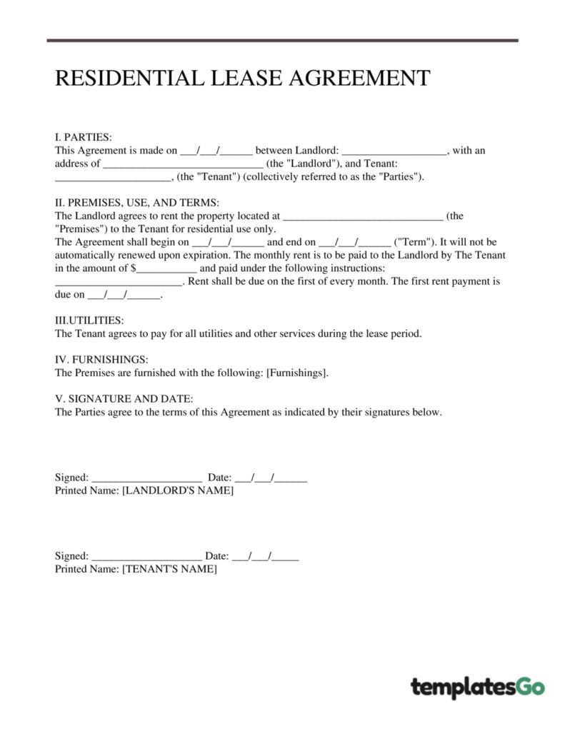 Editable simple lease agreement template 