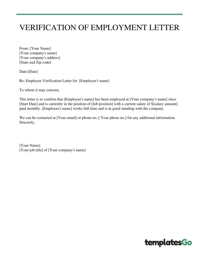 verification of employment letter simple template