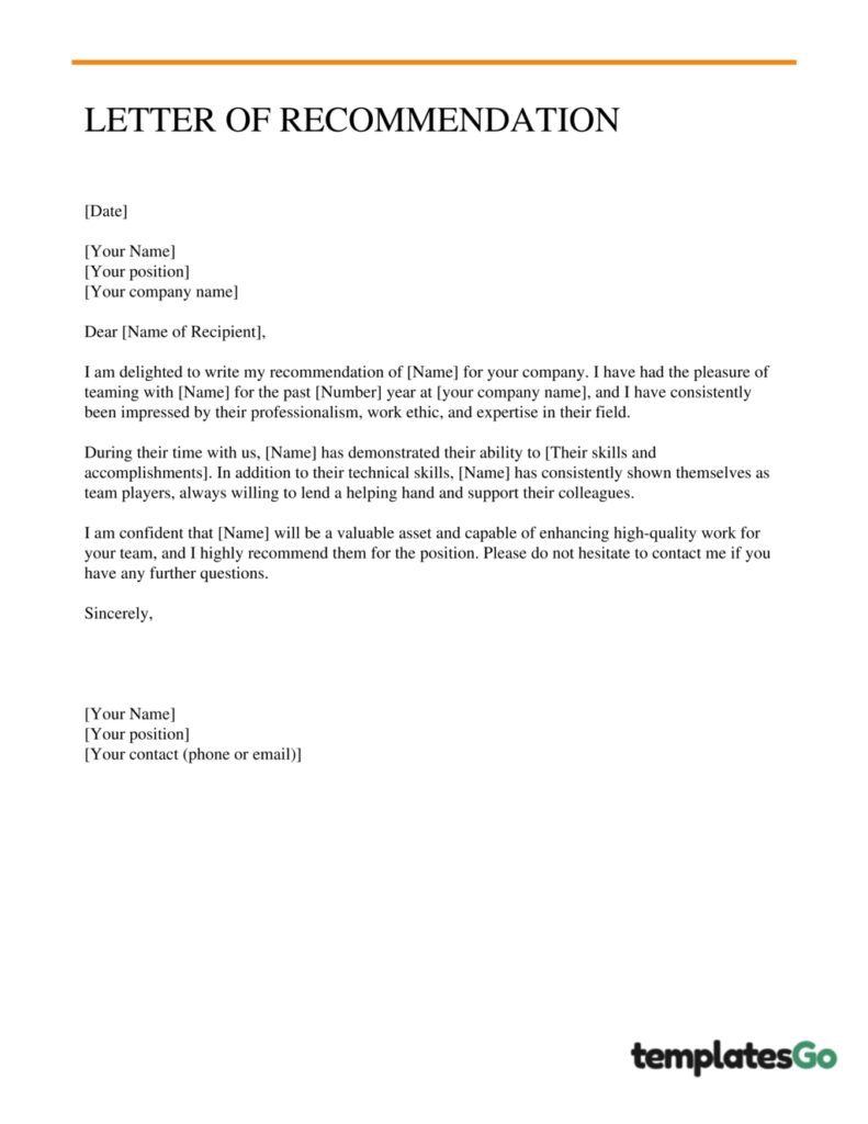 Simple Letter Of Recommendation For An Employee template to edit freely