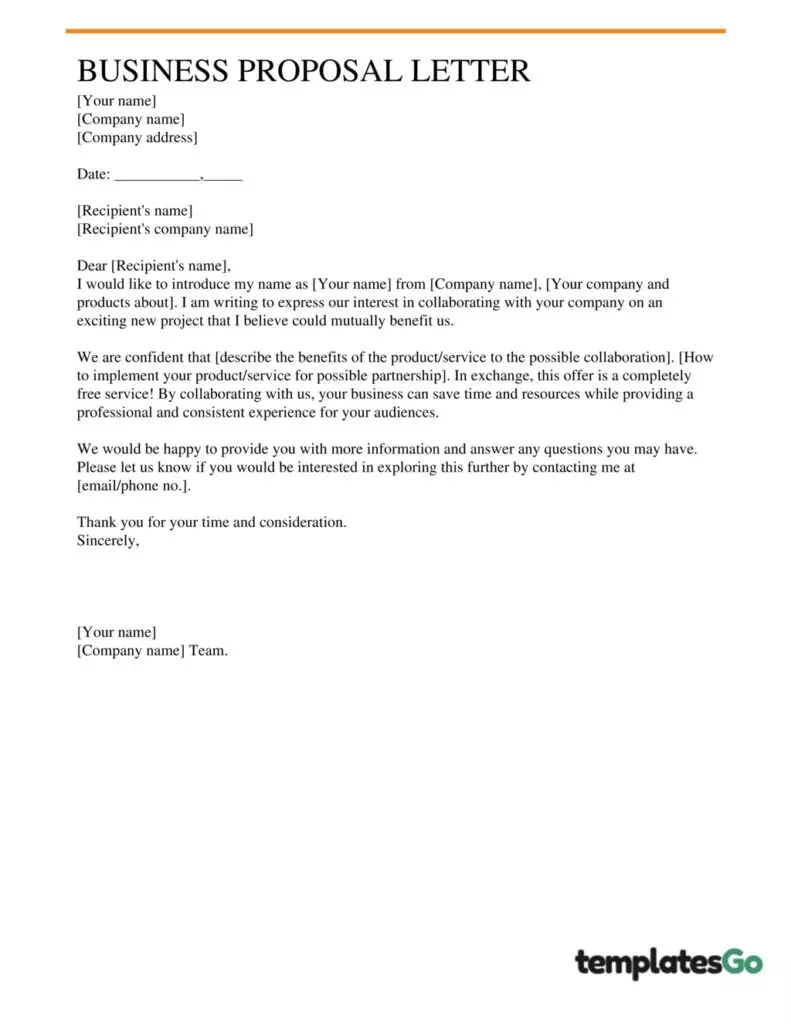 Basic editable template business proposal letter for partnership