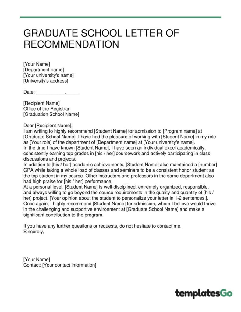 Best Templates Letter Of Recommendation For Student