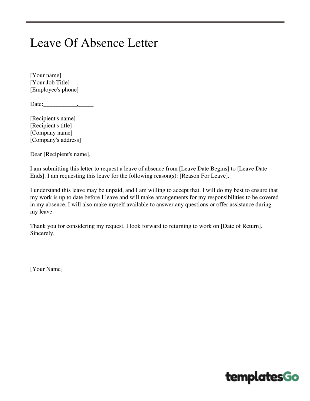Leave Of Absence Letter Request With Template Examples 3018