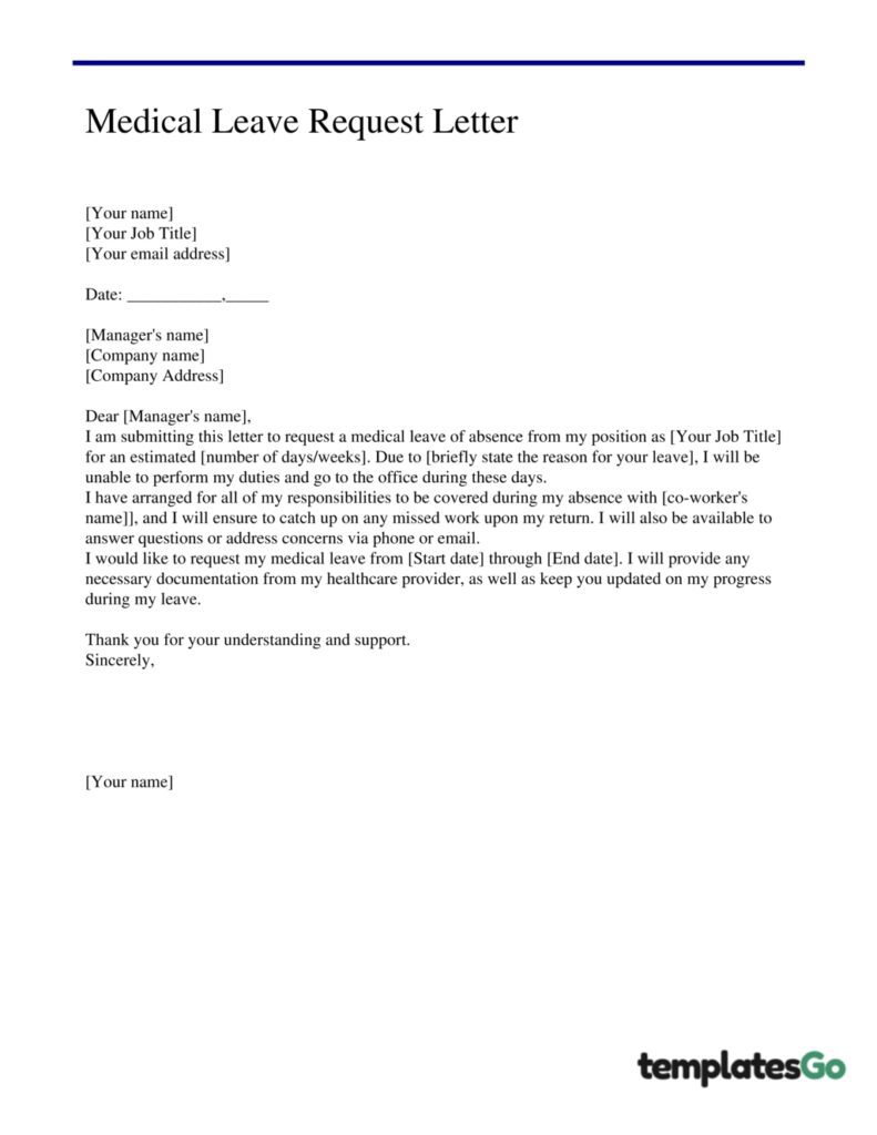 Medical leave request letter editable template and text