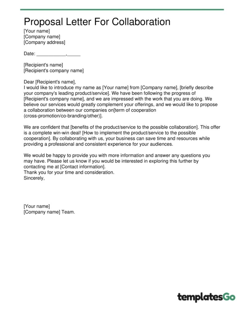 Editable sample business proposal letter for collaboration 
