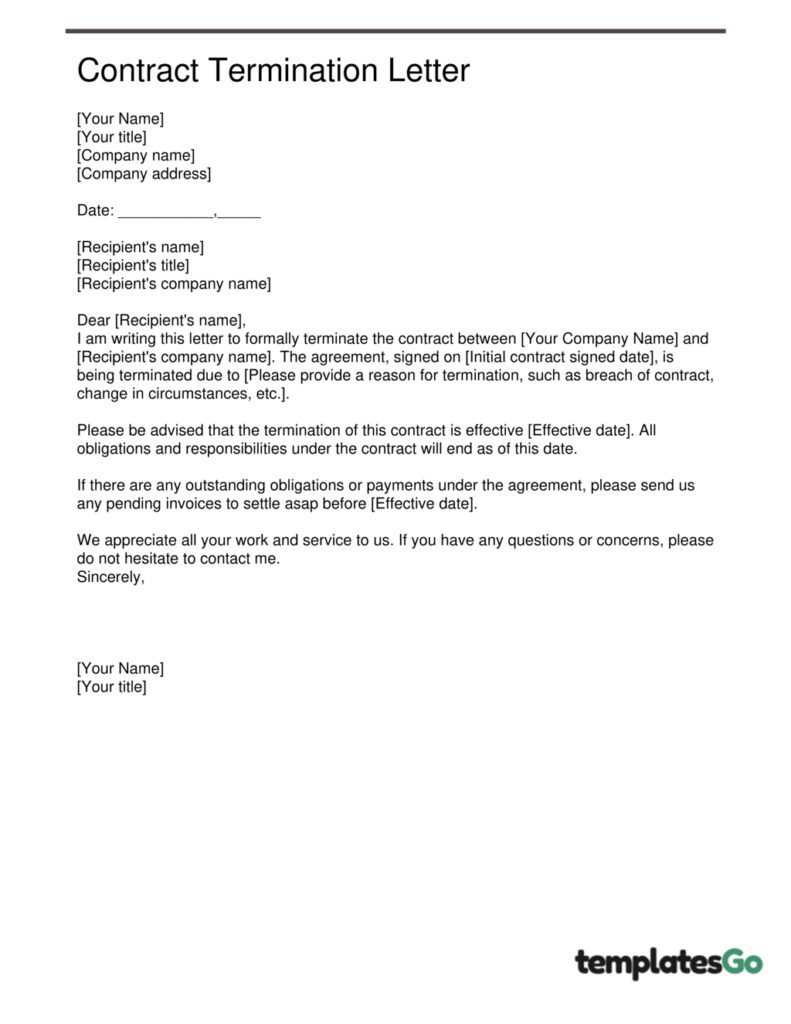 Top Free Samples Contract Employee Termination Letter Company Needs