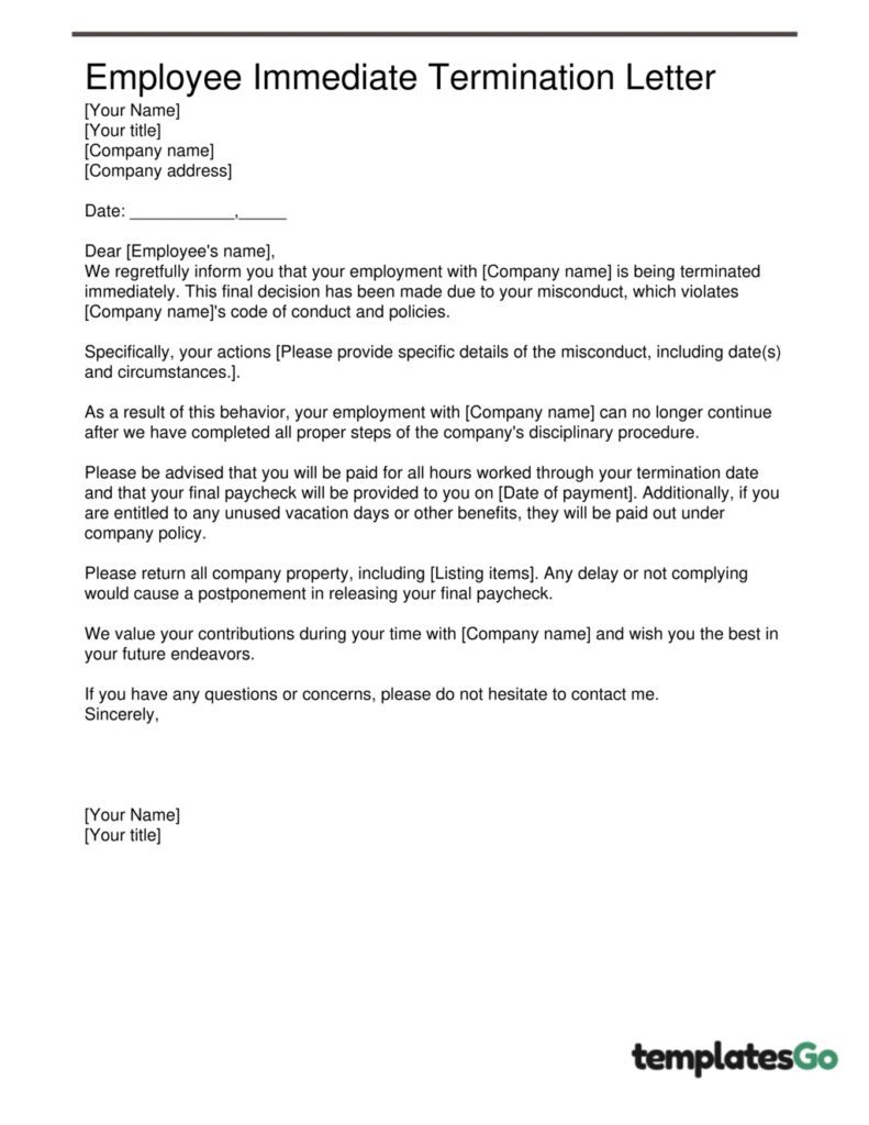 An easy Employee Immediate Termination Letter template to customize in just a minute