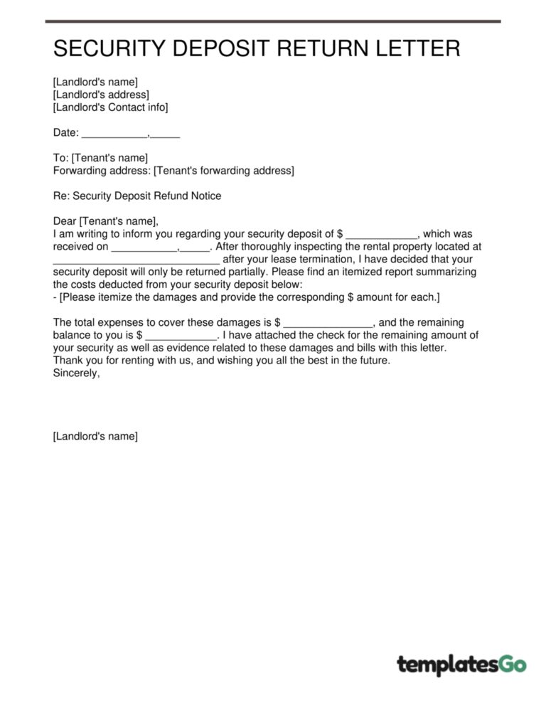 Create A Security Deposit Return Letter With Time Saving Templates Create A Security Deposit Return Letter With Time Saving Templates