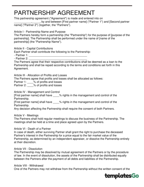 General Partnership Agreement editable Template where it outlines the necessary details this agreement requires. You can modify and add more information to meet your need.