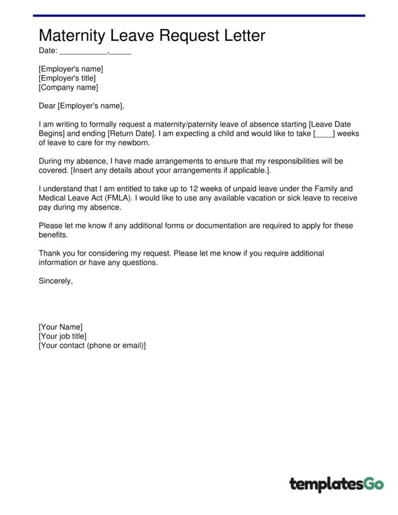 Maternity leave request letter editable template