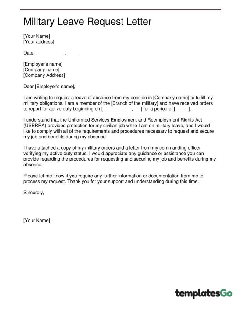military leave letter to employer customizable template easy to edi