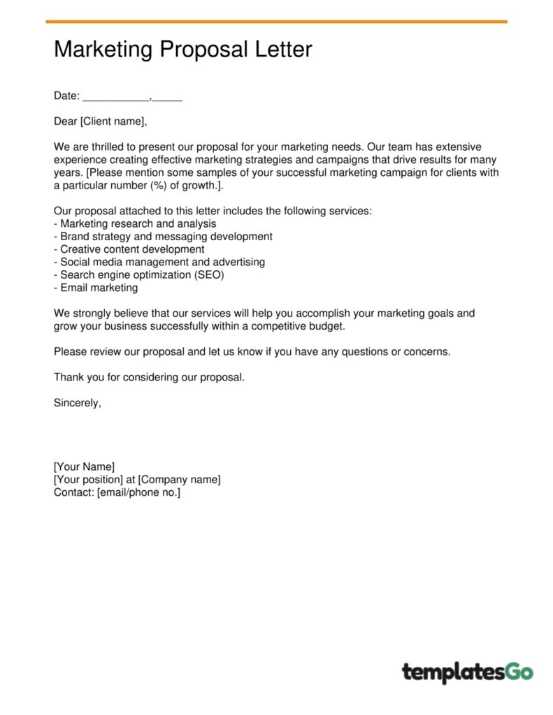 if your company has marketing proposal document, you can create this cover letter to send with your proposal. It will take only 1 minute to download your letter