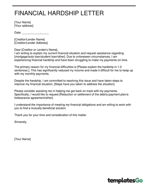 financial hardship letter template to customize with your reasons and explain it originally.