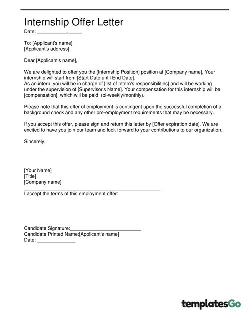 Internship Offer letter ready to customize with your company information