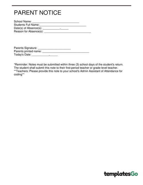 Parent Notice Form where the teachers can send this link to the parents for filling it out.