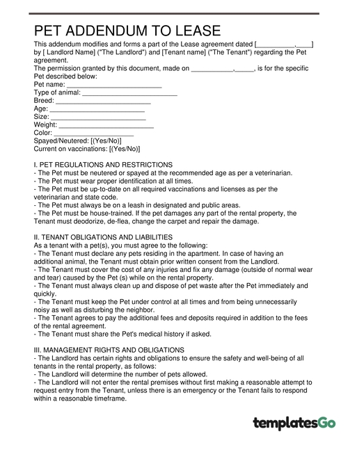 Pet Rental Agreement & Addendum Free Templates