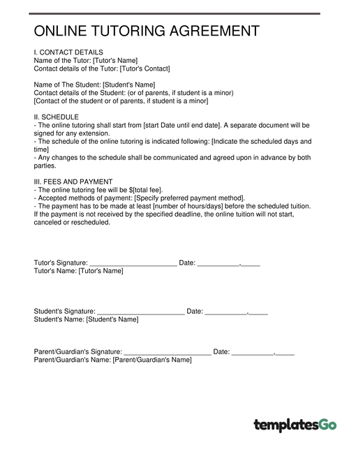 An online tutoring services agreement template to edit quickly.