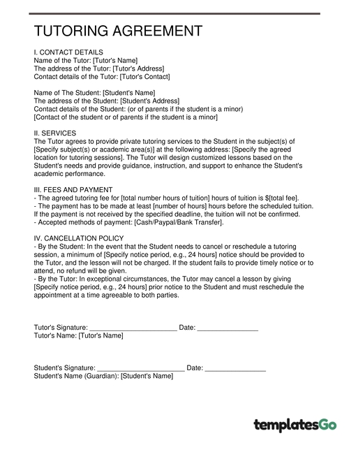 Private Tutoring Agreement Template