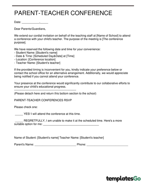 Customizable template of Conference letter From school allows teaching staff fill in and edit quickly
