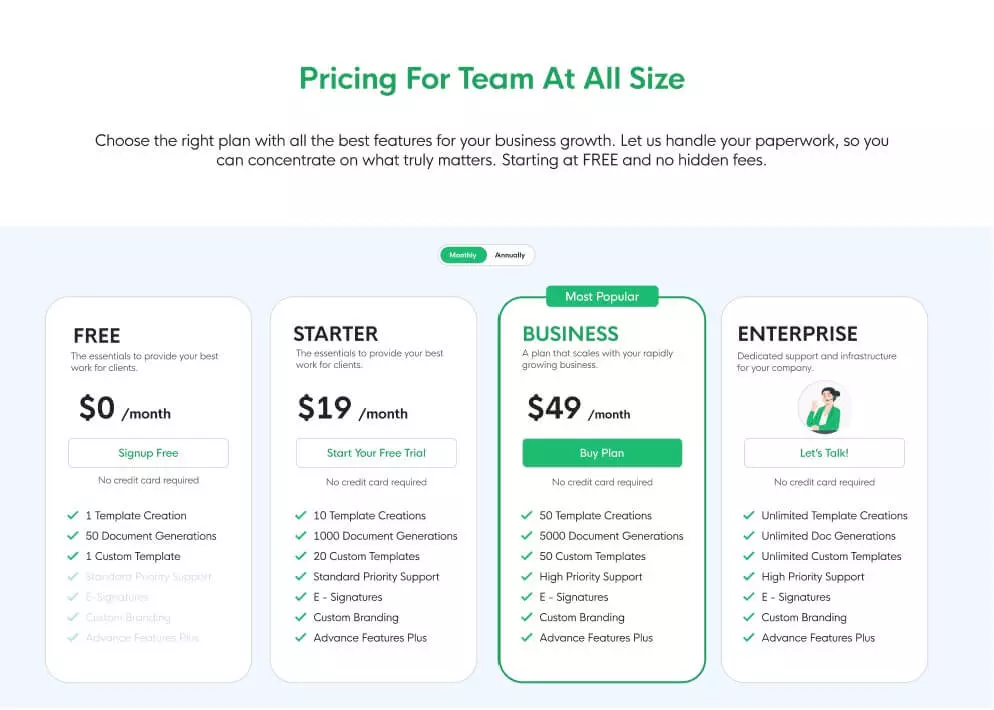 templatesgo pricing page