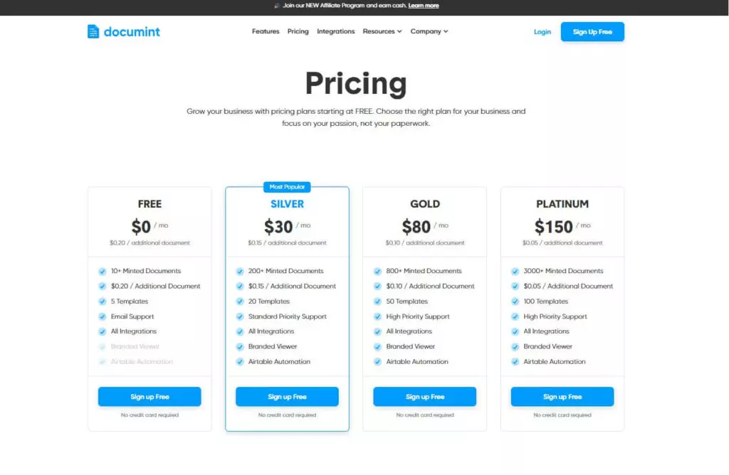 Documint pricing packages