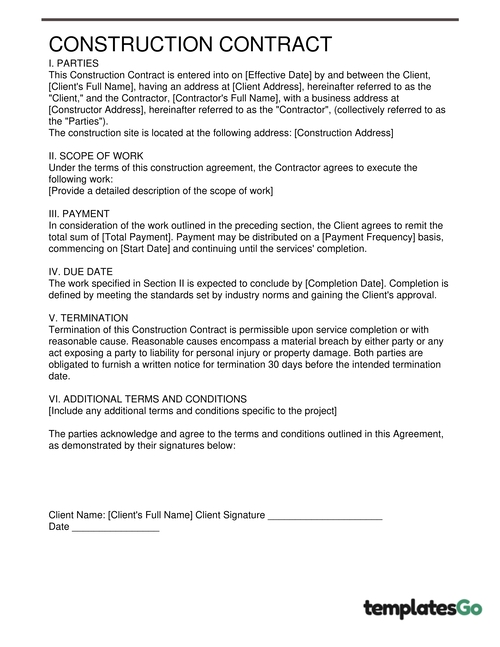 Free Construction Contract Template To Build Solid Agreements