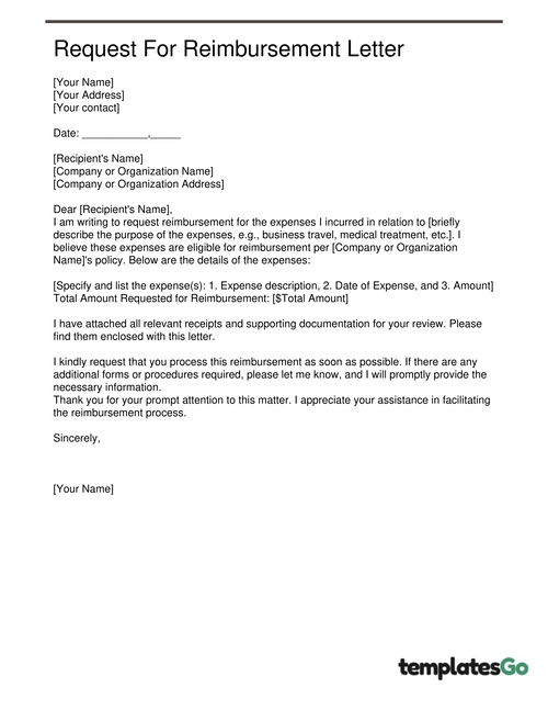 a standard requesting reimbursement letter template to edit online.