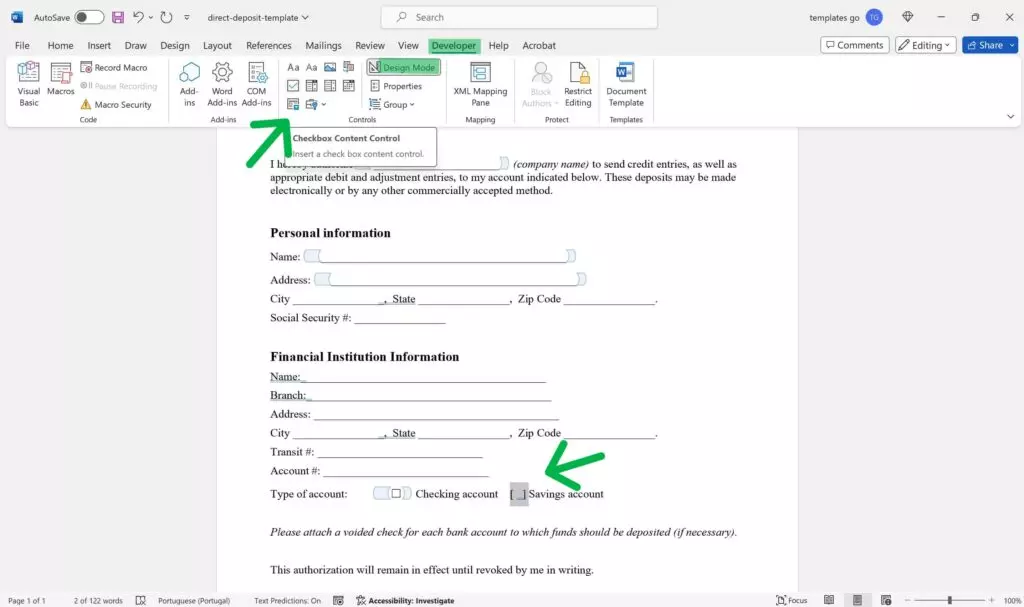 how to convert word document to fillable form.