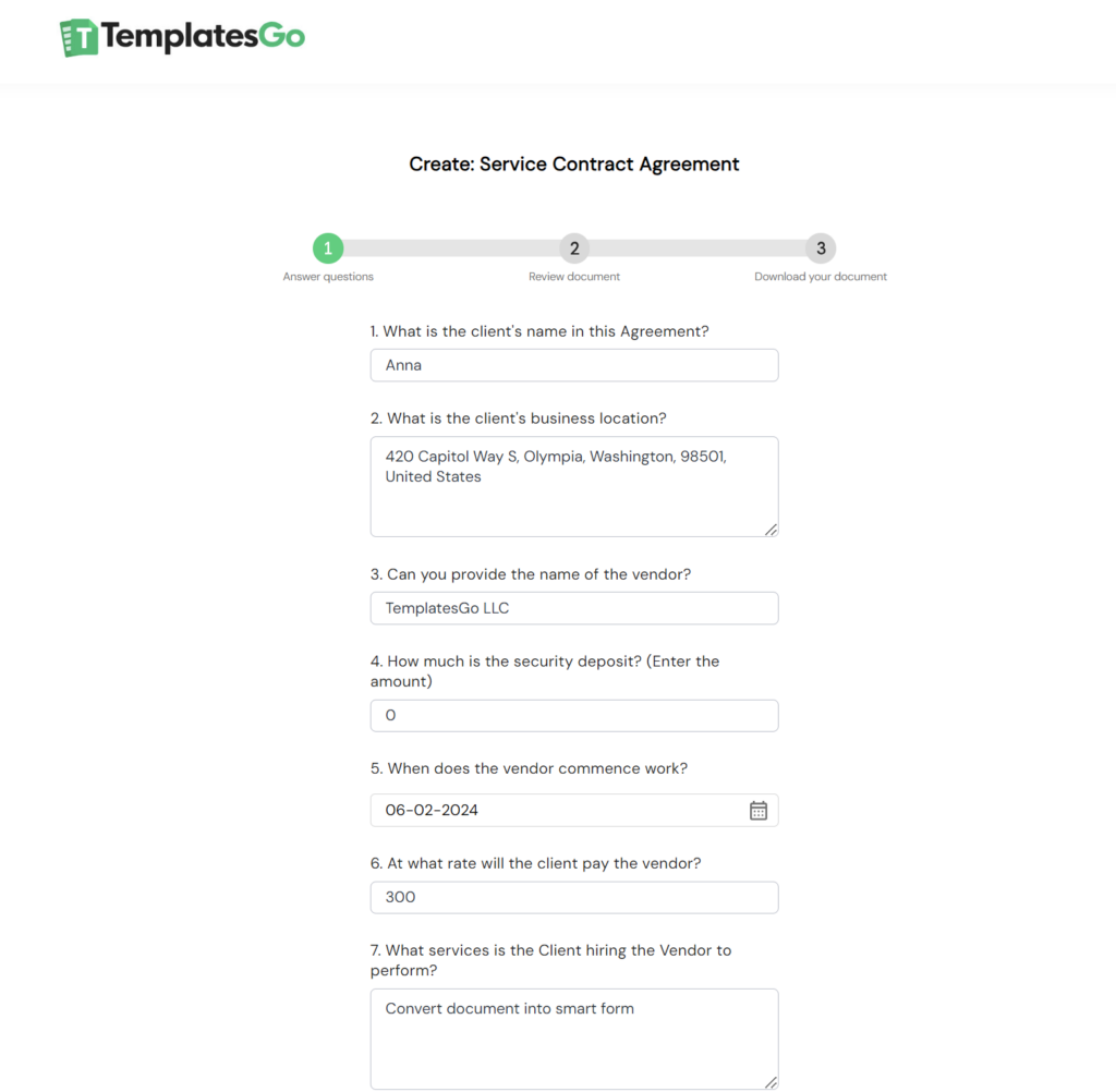 fillable form ready to input data