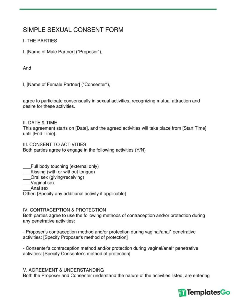 Simple sexual consent form template