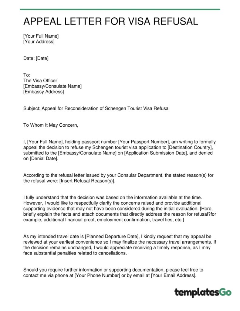 Appeal Letter For Visa Refusal template you can edit and tailor your letter quickly.